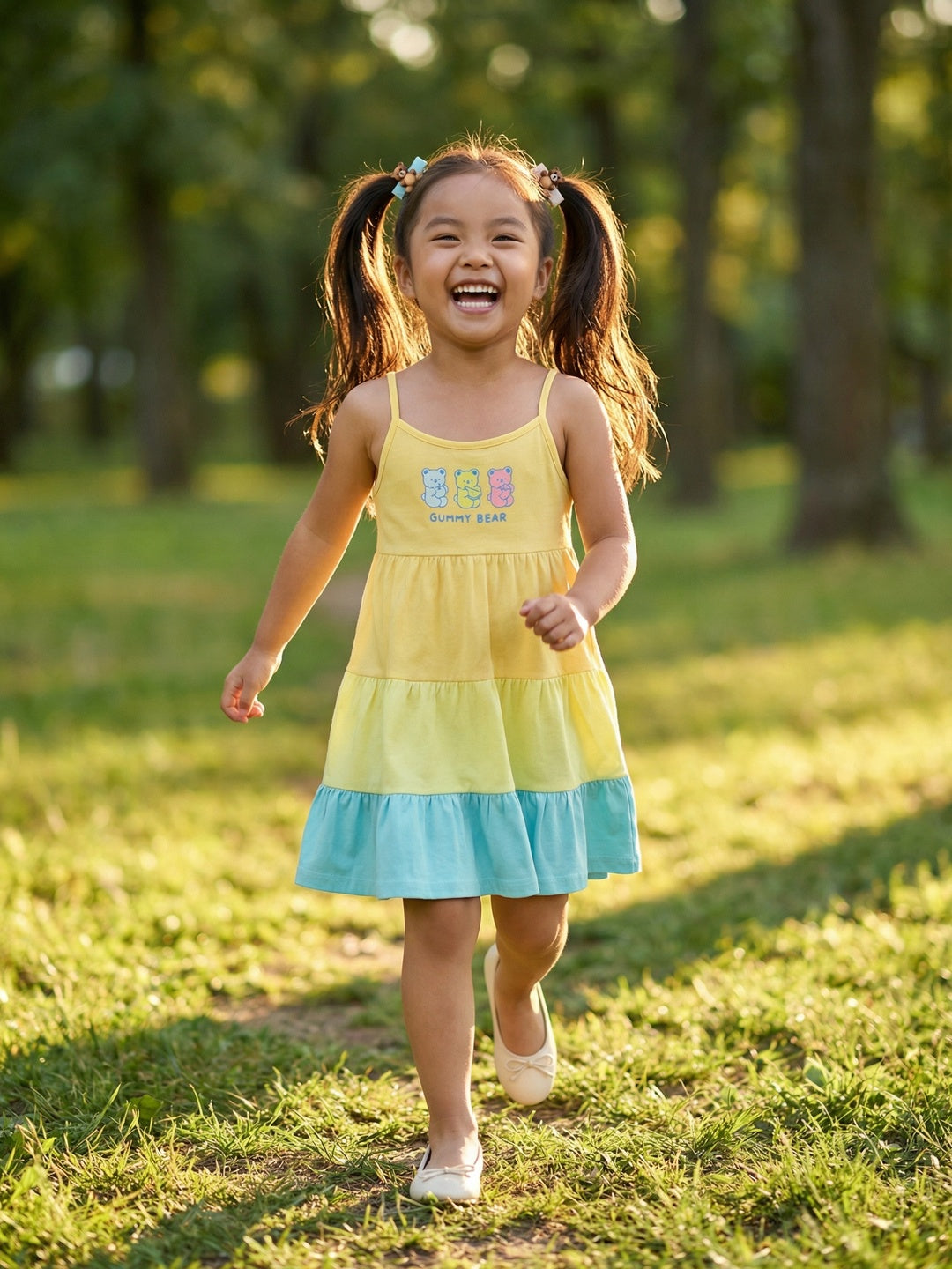 Nautinati Girls Graphic Printed Regular Fit Tank Style Sleeveless Tiered Dress