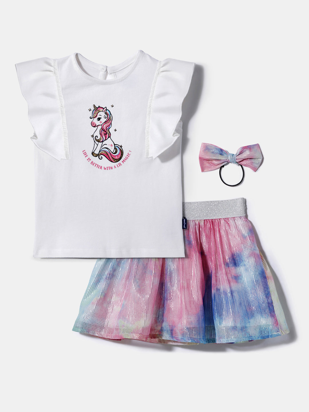 Nautinati Girls' Cotton Top and Mesh Skirt Set| Pigment Print | Age 0 - 2 Years