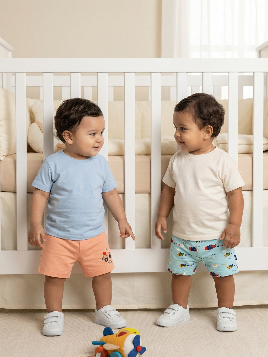 Nautinati Baby Boys' 100% Interlock Cotton Pack of 2 All-over & Placement Print Shorts