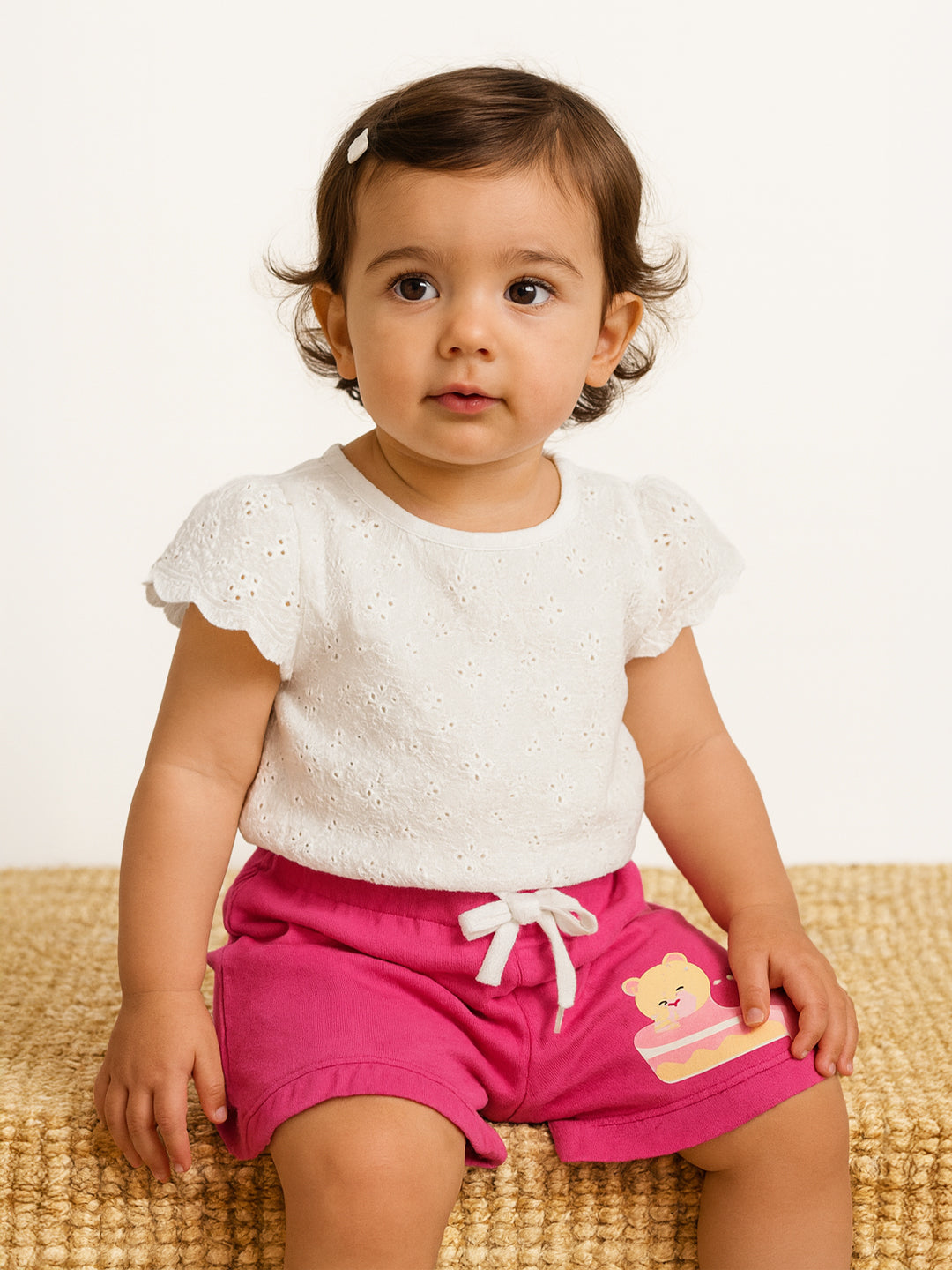 Nautinati Girls Terry Cotton Cake and Bear Printed Shorts