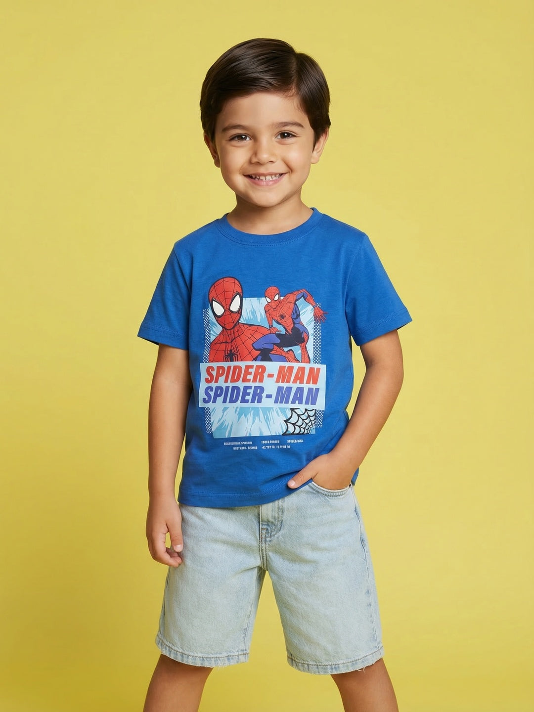 Nautinati Boys' 100% Cotton Crew Neck Marvel Spiderman Placement Print T-shirt