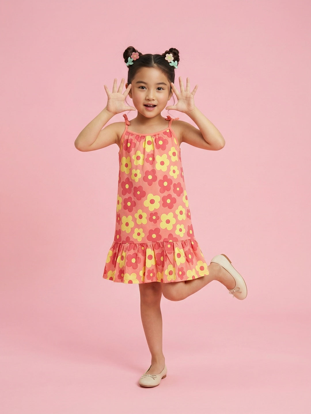 Nautinati Girls' 100% Cotton All-over Floral Print A-line Dress