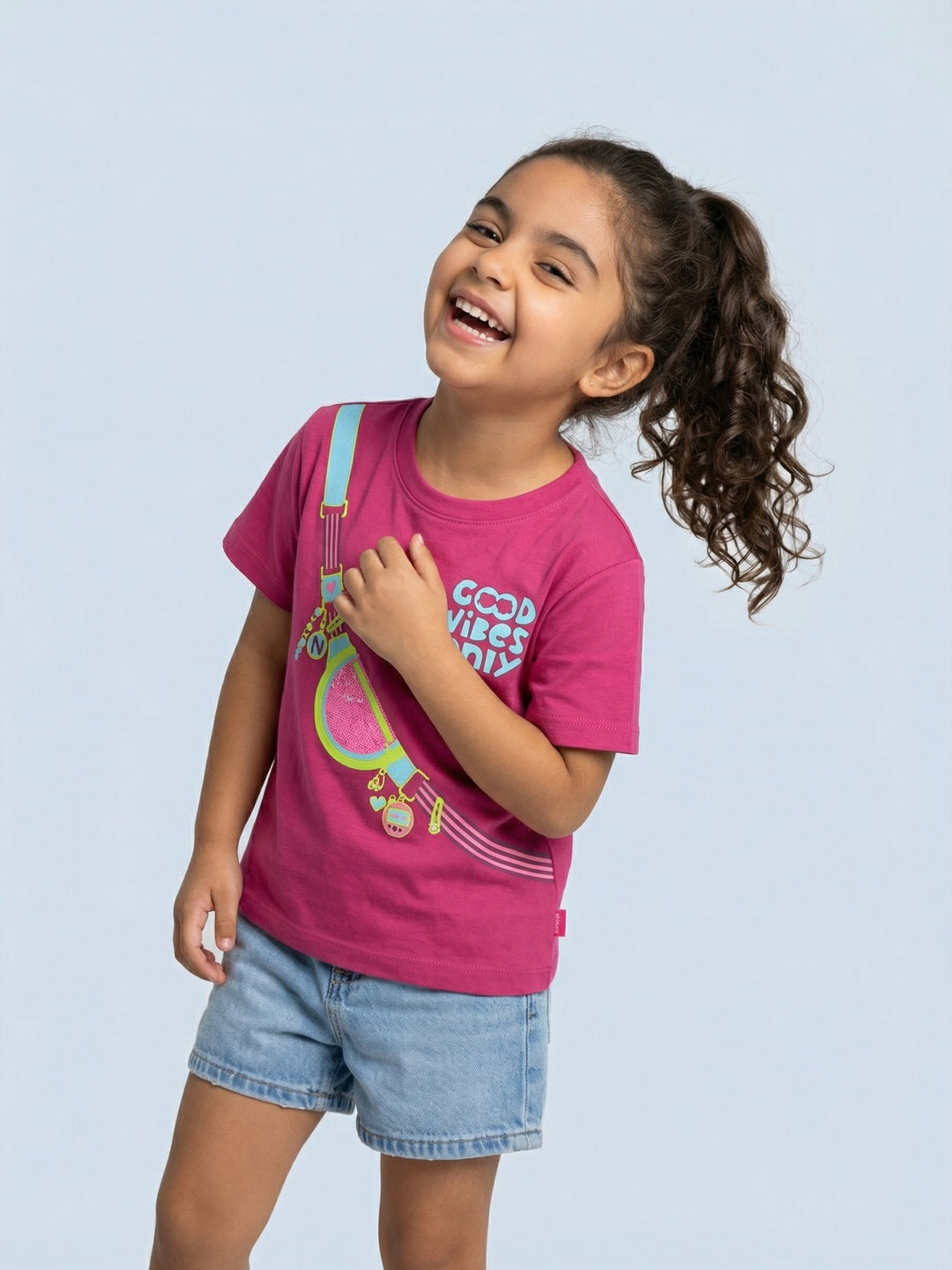 Nautinati Girls' 100% Cotton Sequinned Tropical Print Oversized Crew Neck T-shirt