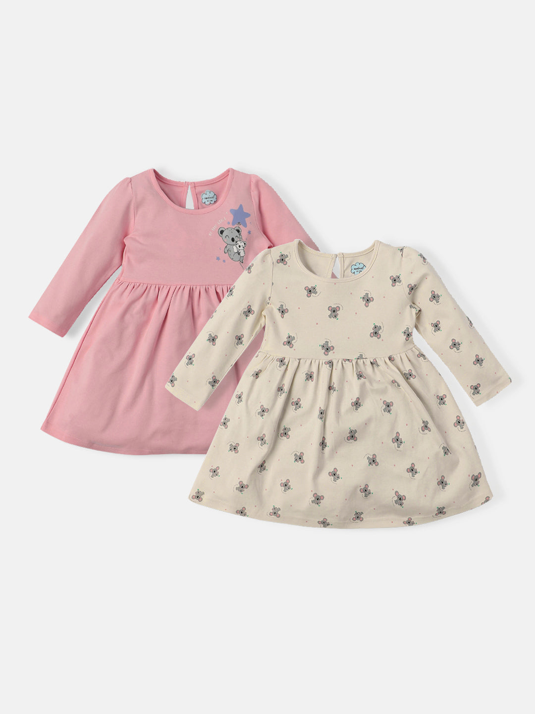 Nautinati Infants Mouse Print Soft Cotton Pack of 2 Dresses