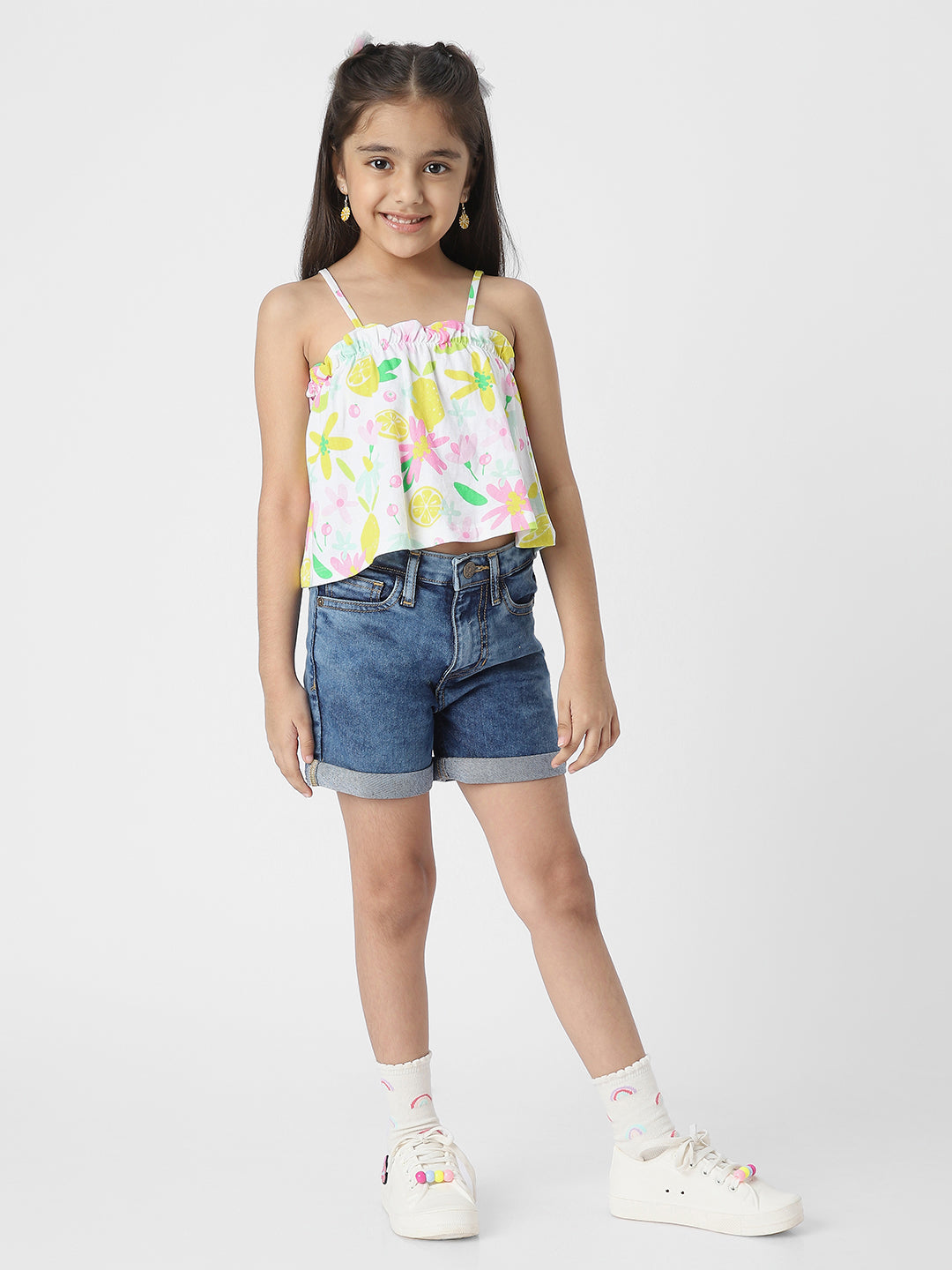 Nautinati Girls' Cotton Combo Set Of Top And Shorts