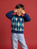 Nautinati Boys Relaxed Fit Full Sleeves Argyle Polo Knit Sweater
