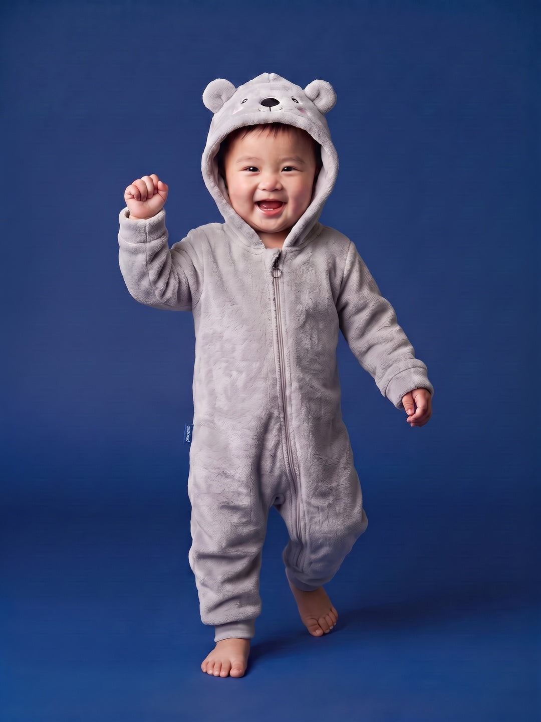 Nautinati Baby Boys Regular Fit Hooded Koala Fur Sleepsuit with Front Zip