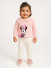 Nautinati Baby Pink Minnie Mouse Printed Top And White Polka Dot Leggings For Girls