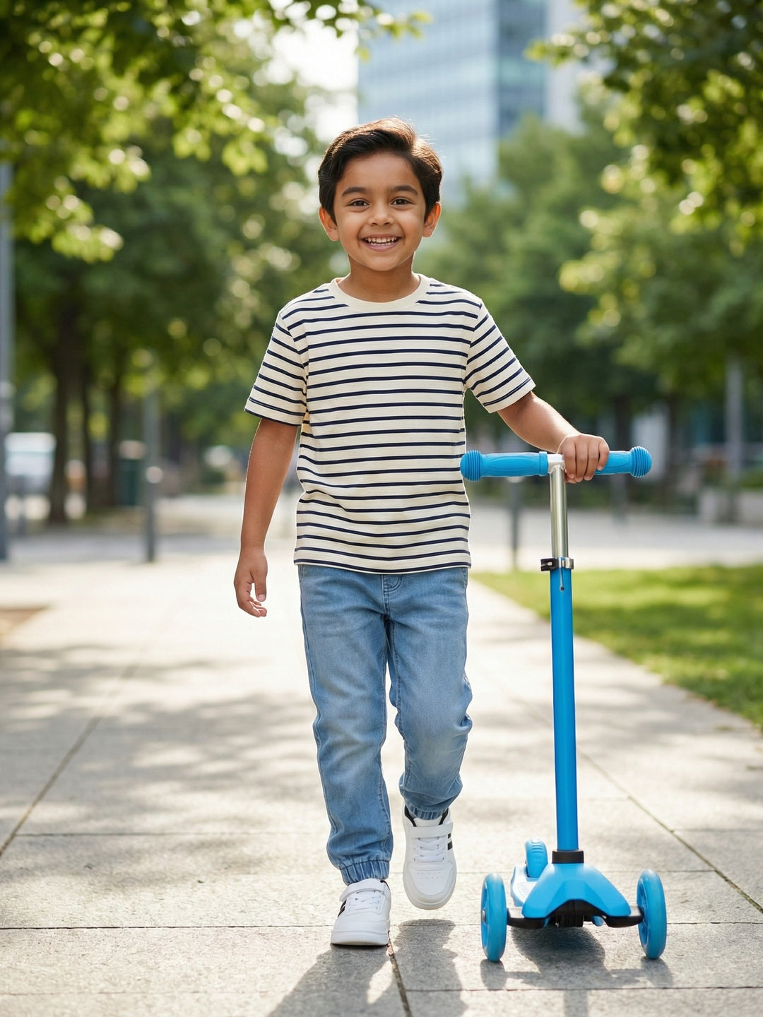 Nautinati Boys' 100% Cotton Stretchable Mid-blue Wash Jogger Jeans