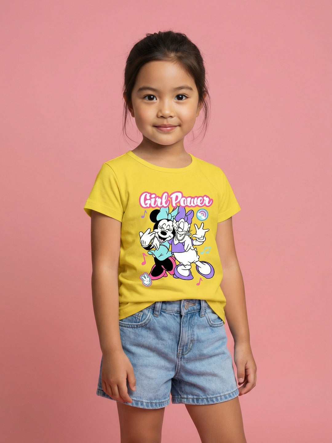 Nautinati Girls' 100% Cotton Crew Neck Disney Minnie Mouse & Daisy Placement Print T-shirt