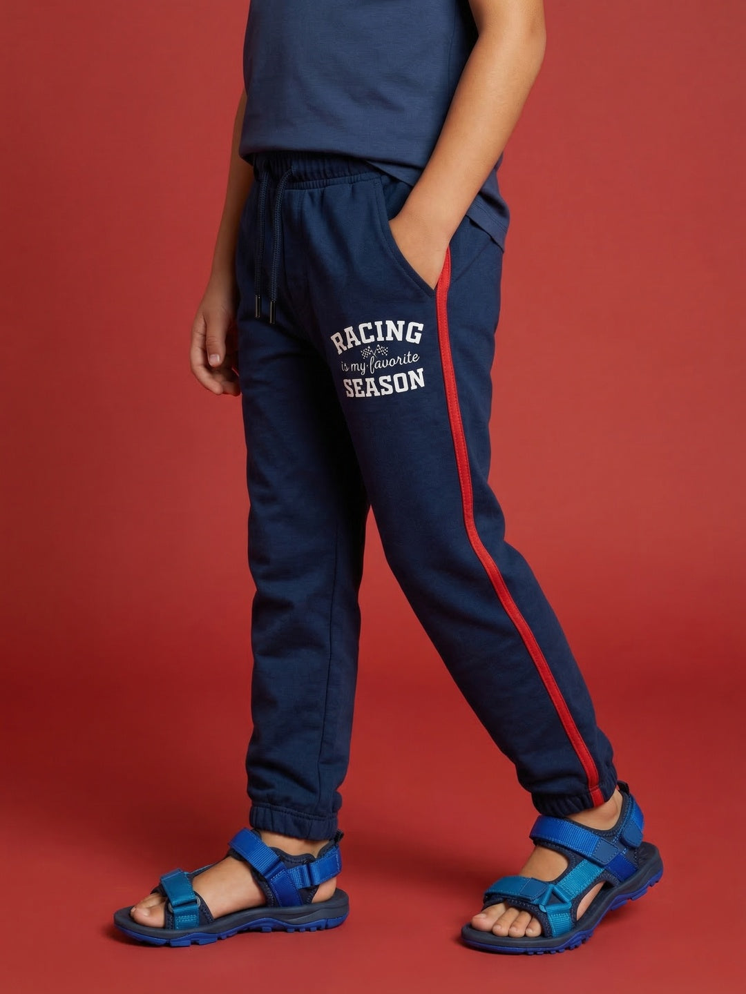 Nautinati Boys' 100% Cotton Racing Graphic Joggers with Contrast Piping