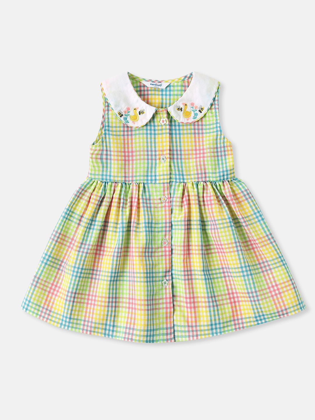 Nautinati Girlsâ€™ Cotton Peter Pan Collar Gingham Checked Dress