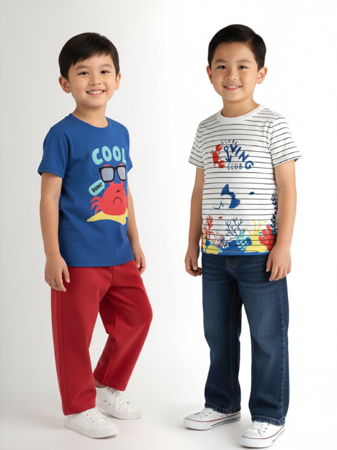 Boys White-CobaltBlue Graphic Printed Half Sleeve Pack of 2 T-Shirt