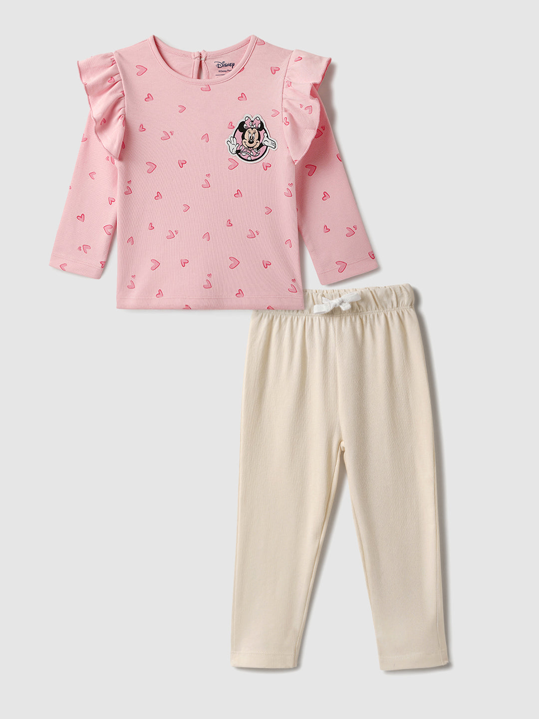 Nautinati Infant Girls’ Cotton Minnie Mouse and Heart Print Top and Solid Pants