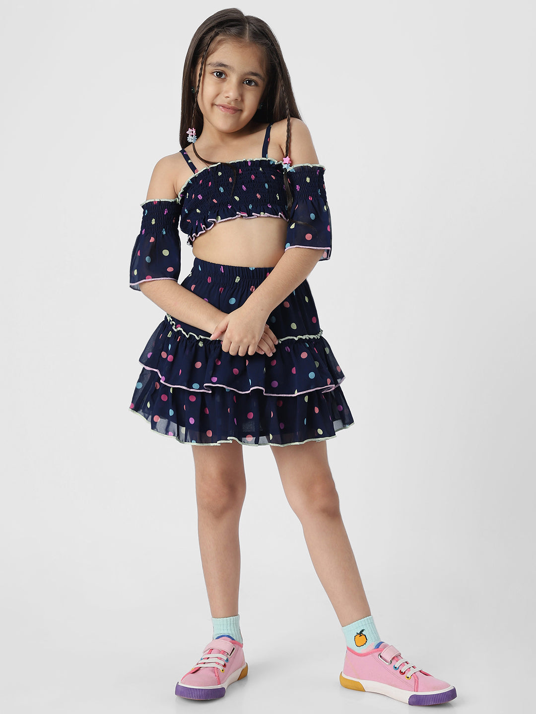 Nauti Nati Girls Navy Printed Top with Skirt