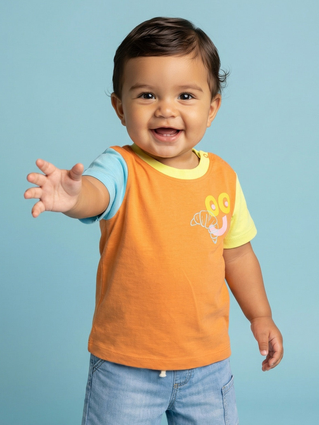 Nautinati Baby Boys' 100% Cotton Colourblock Typography Front & Back Print T-shirt