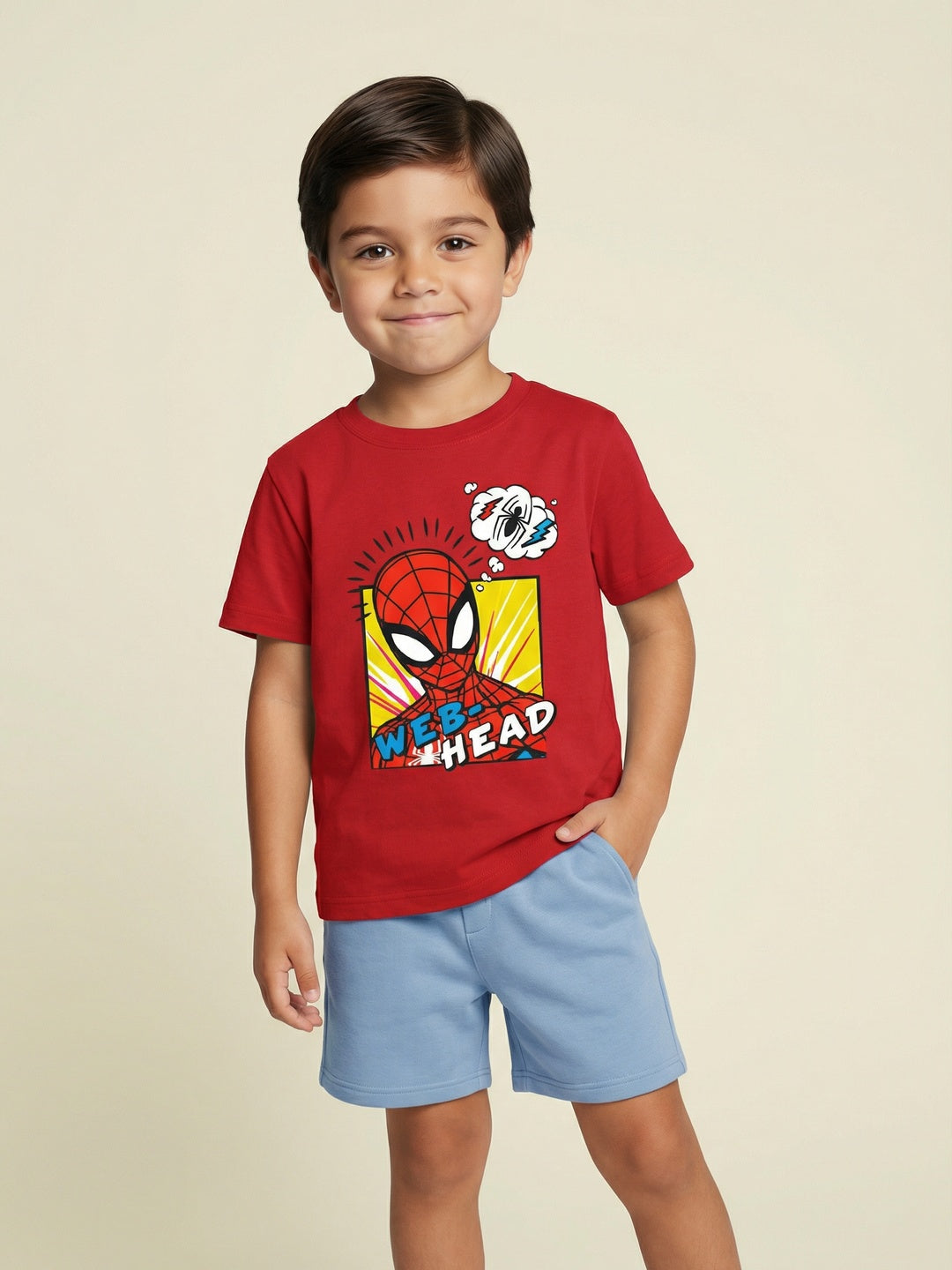 Nautinati Boys' 100% Cotton Crew Neck Marvel Spiderman Placement Print T-shirt