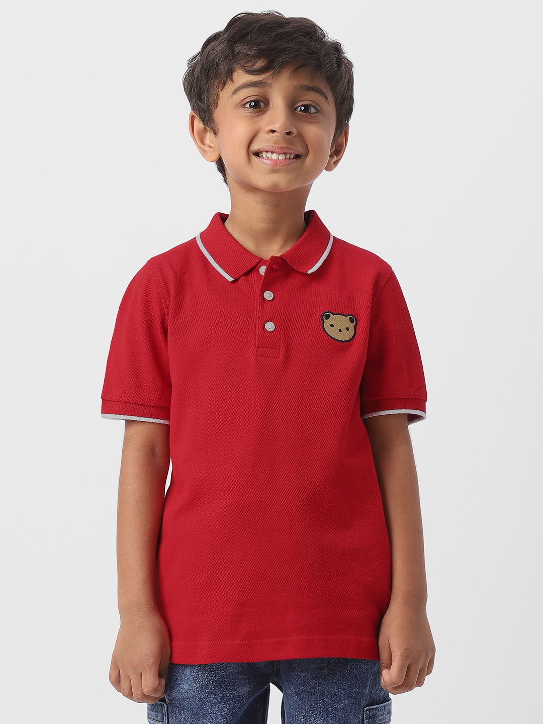 Nautinati Boys Cotton Bear Badge Detail Polo T-shirt