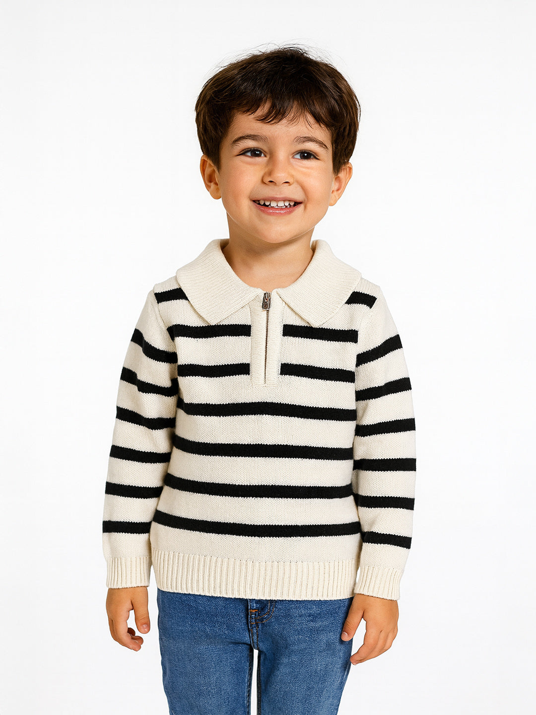 Nautinati Black And Off-White Striped Flat-Knit Sweater For Boys
