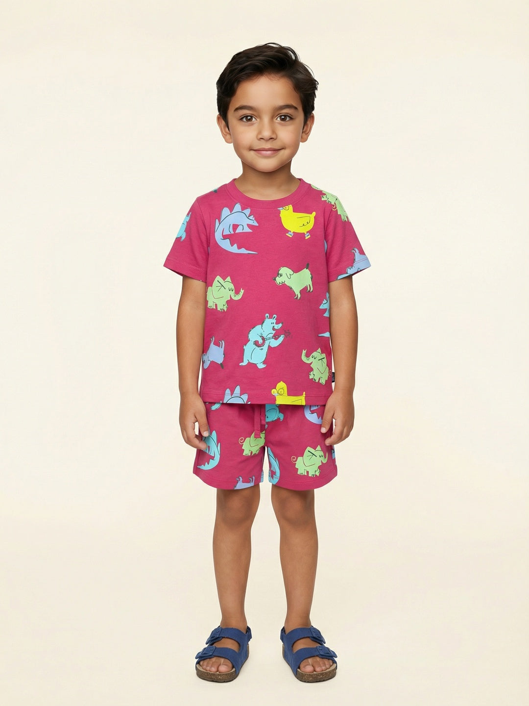 Nautinati Boys Cotton Dino Print Half-Sleeve T-shirt and Shorts Clothing Set