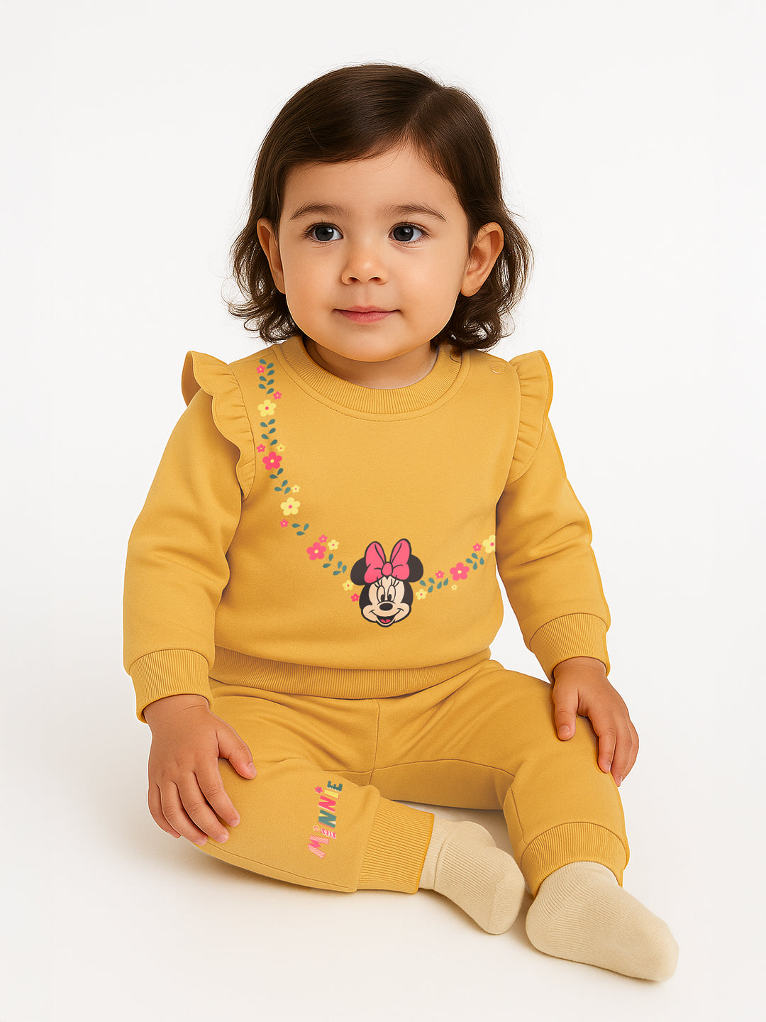Nautinati Brown Minnie Mouse Print Sweatshirt Set for Girls