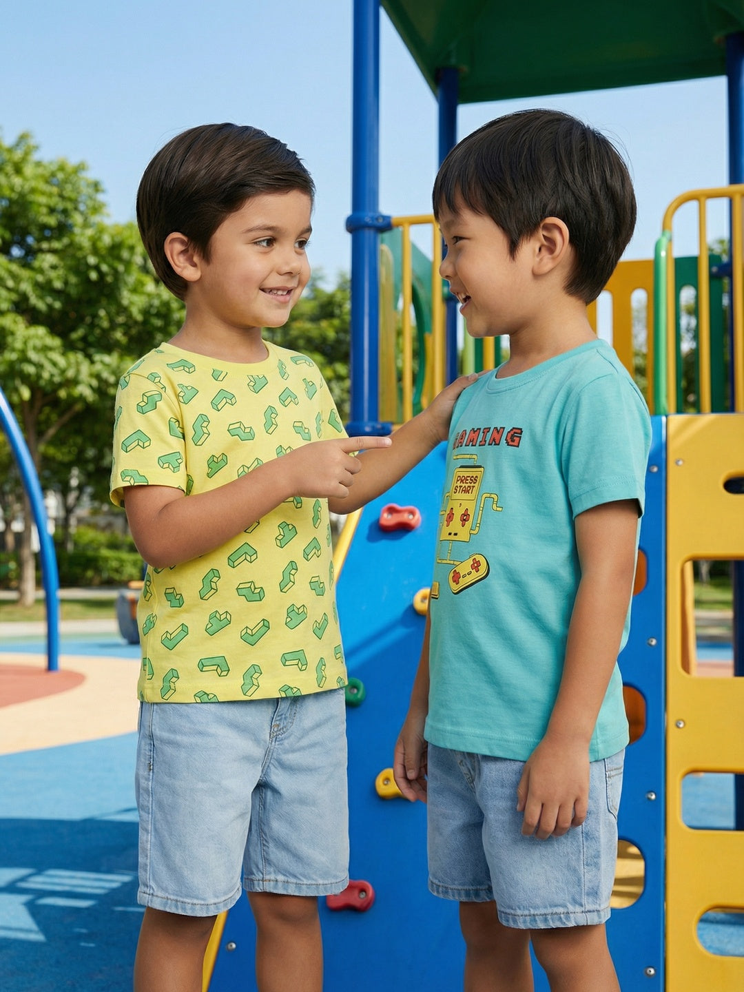 Nautinati Boys' 100% Cotton Pack of 2 Gaming Print  Crew Neck T-shirts