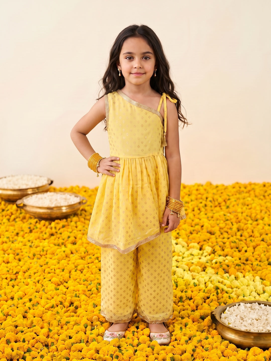 Nautinati Girls Foil Print Kurta with Palazzo Set, 2-10Y