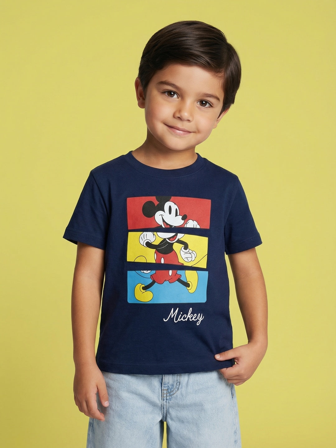 Nautinati Boys' 100% Cotton Crew Neck Disney Mickey Mouse Placement Print T-shirt