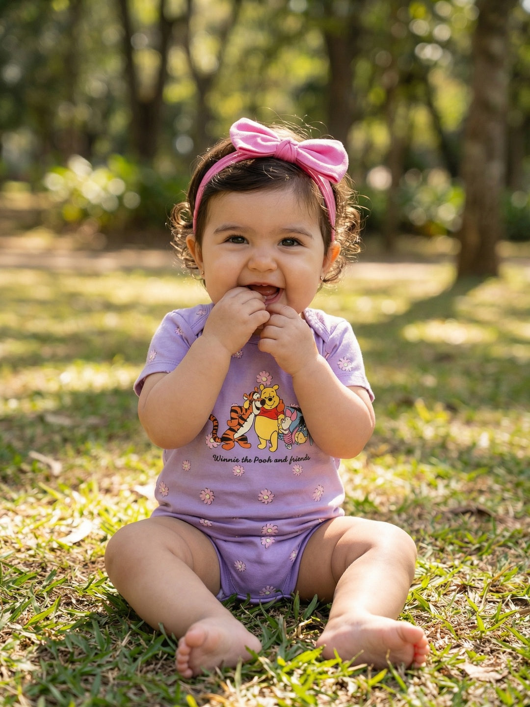 Nautinati Baby Girls' 100% Interlock Cotton Disney Winnie the Pooh Print Romper