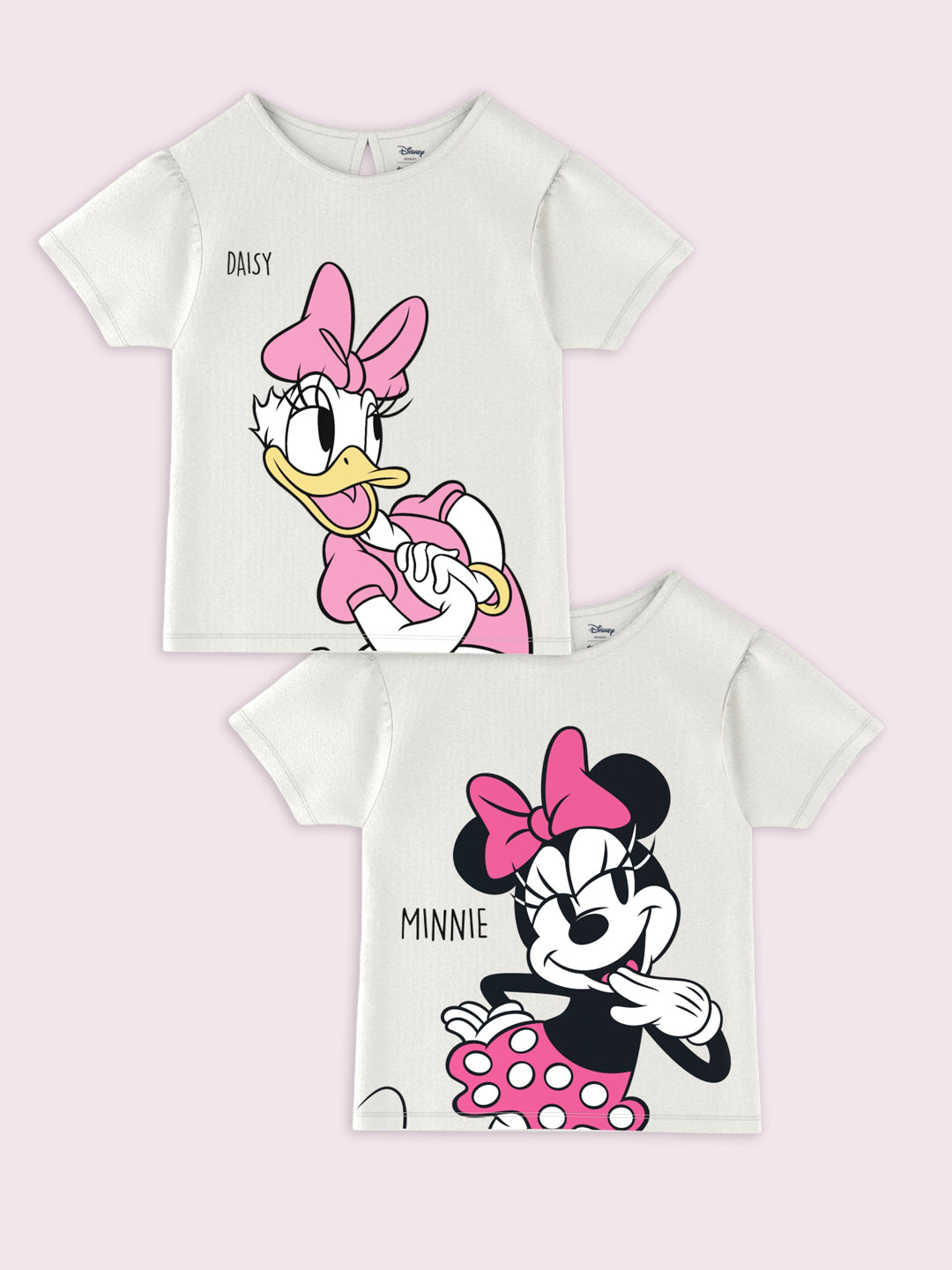 Nautinati Pack of 2 White Minnie Mouse and Daisy Print T-shirts for Girls