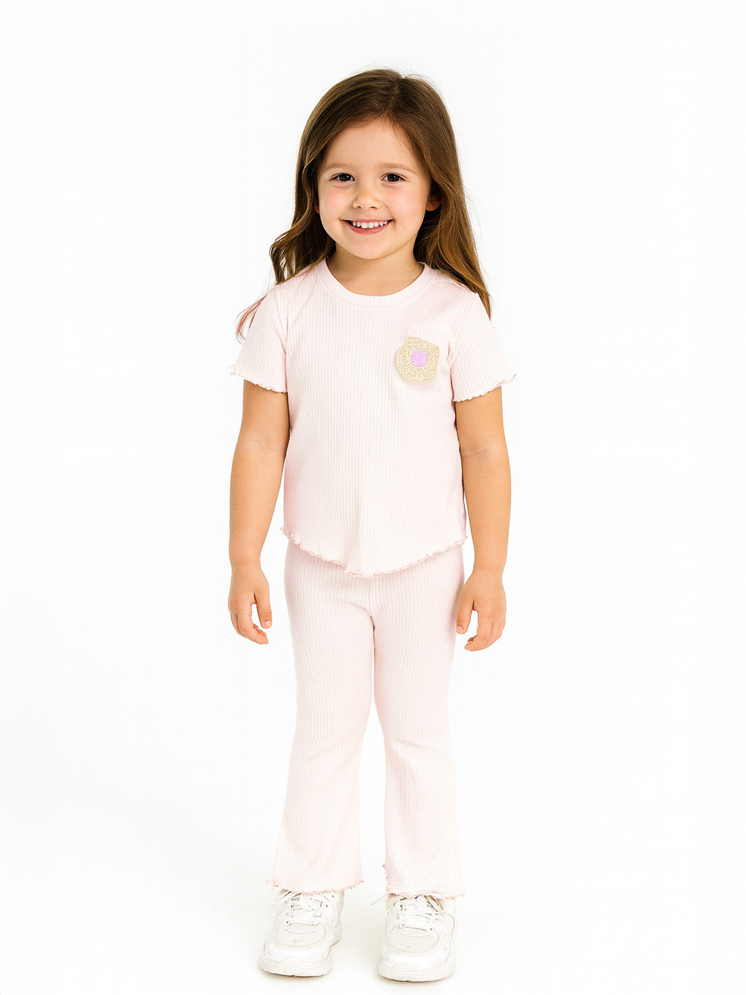 Nautinati Derby Rib Cotton Peach Top And Leggings Set For Girls