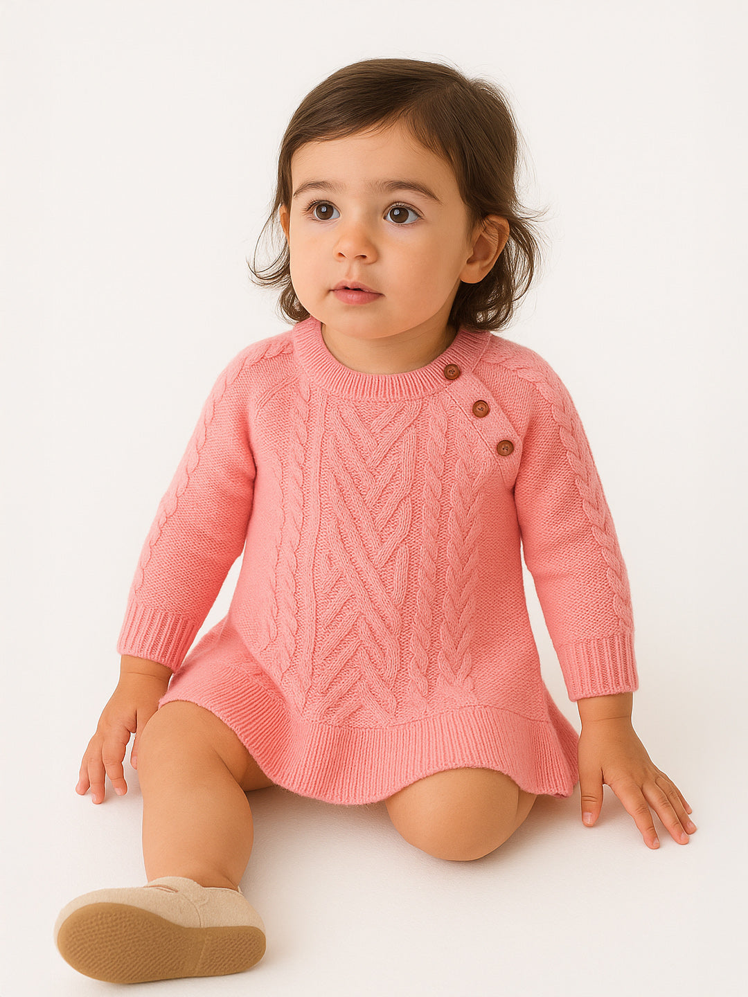 Nautinati Baby Pink Knit Sweater Dress for Girls