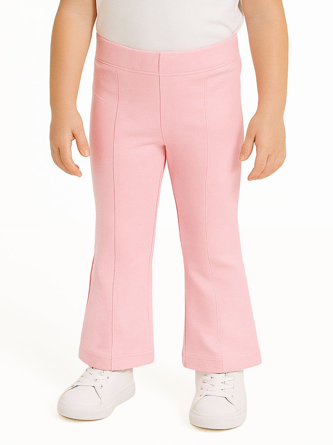 Nautinati Baby Pink Cotton Lycra Rib Fitted & Flared Leggings For Girls