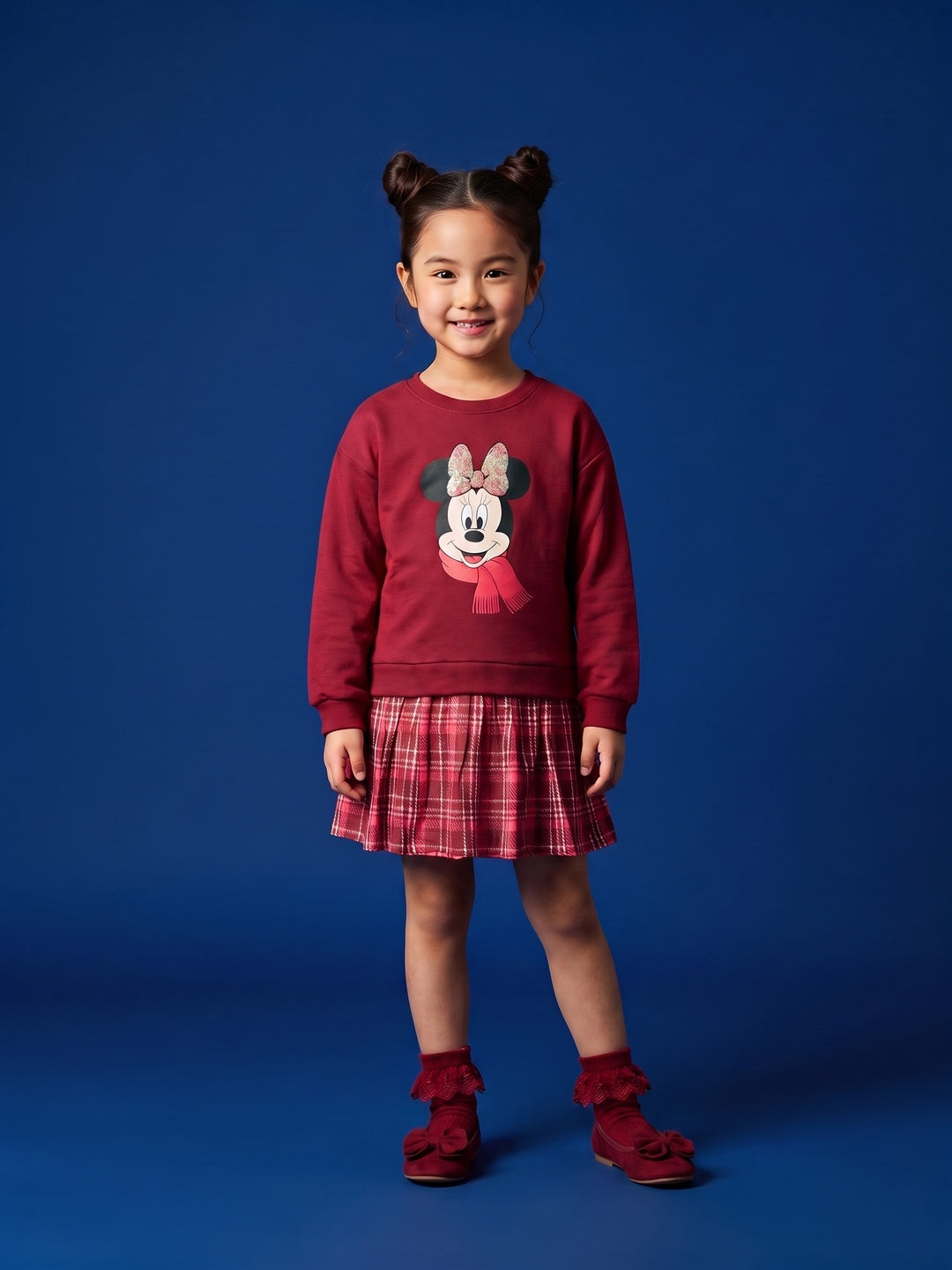 Nautinati Girls Disney Minnie Mouse Oversized Printed Sweatshirt Dress with Sequin Detail