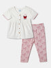 Nautinati White and Pink Printed  Top and Leggings Set for Girls