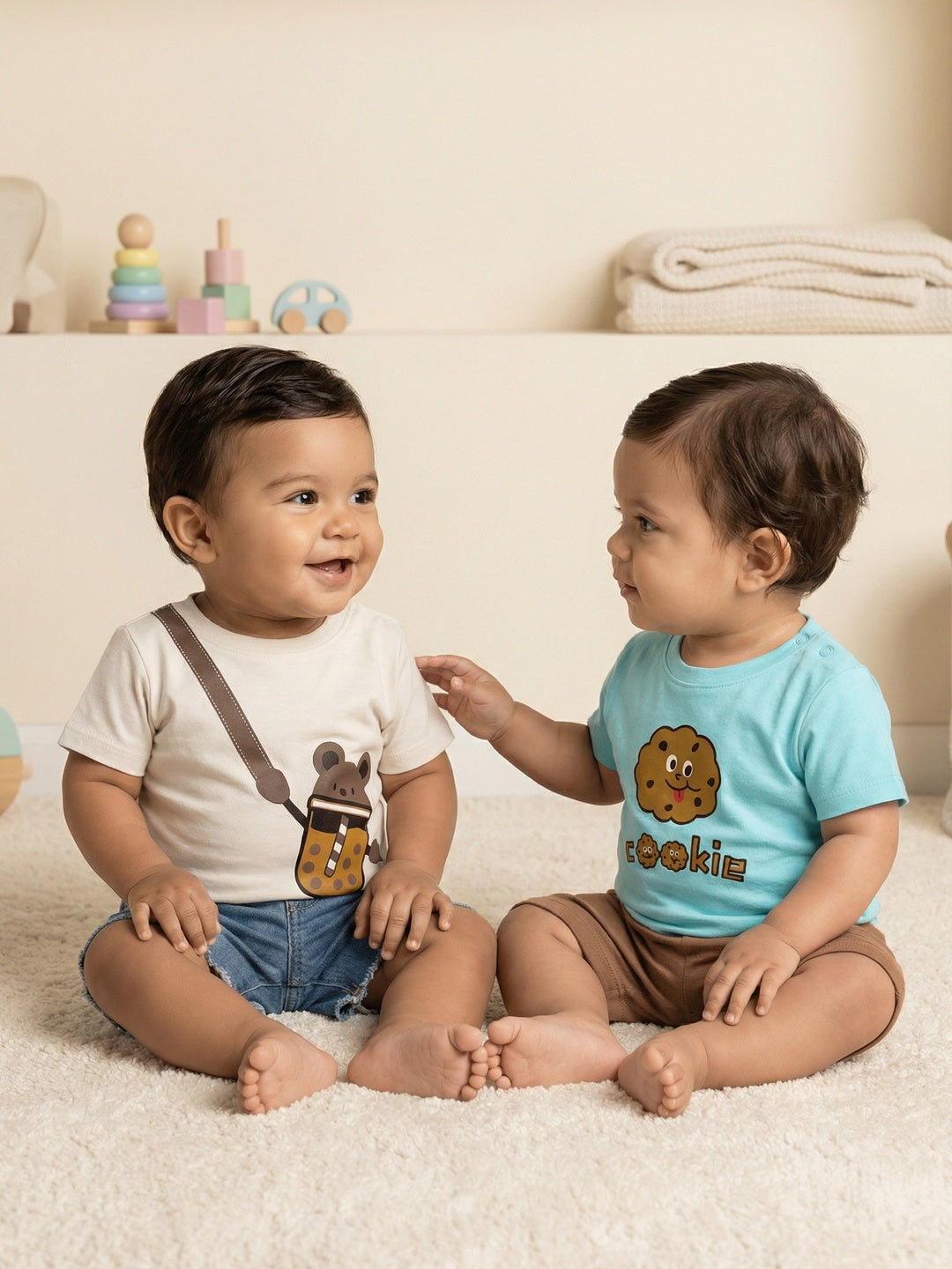 Nautinati Baby Boys' 100% Cotton Pack of 2 Printed Round Neck T-shirts