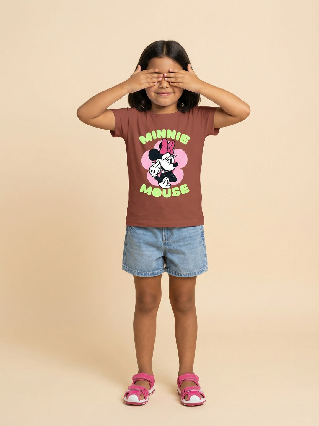 Nautinati Girls' 100% Cotton Crew Neck Disney Floral Minnie Mouse Placement Print T-shirt