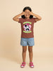 Nautinati Girls' 100% Cotton Crew Neck Disney Floral Minnie Mouse Placement Print T-shirt