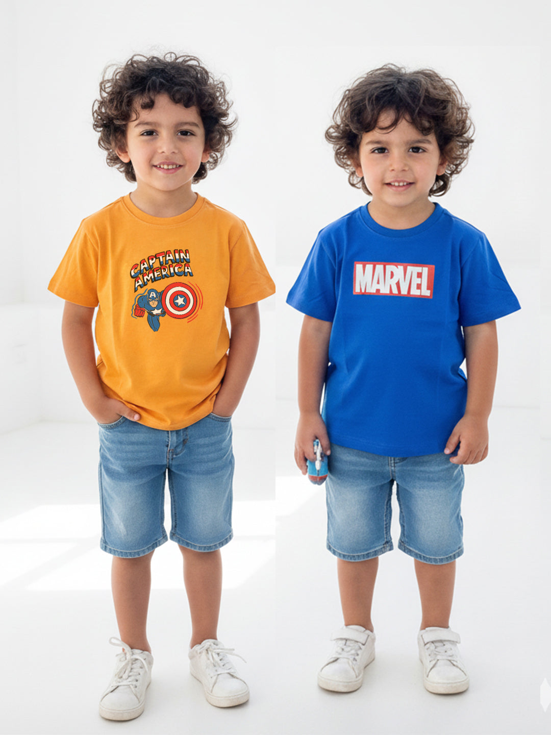 Nautinati Pack of 2 Orange and Blue Marvel Captain America Printed T-shirts for Boys