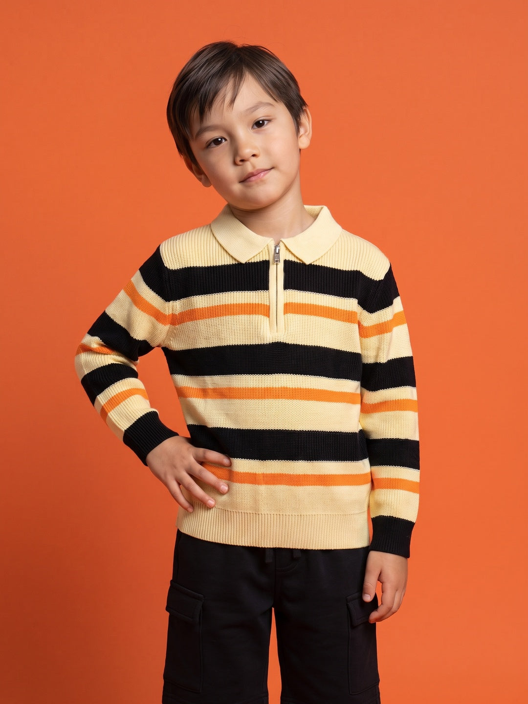 Nautinati Boys Relaxed Fit Striped Collar Sweater, Age  2-10 Years