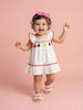 Nautinati Girls' A-line Polka Dot Embroidered Dress with Multicolour Tassels & Smocked Neck