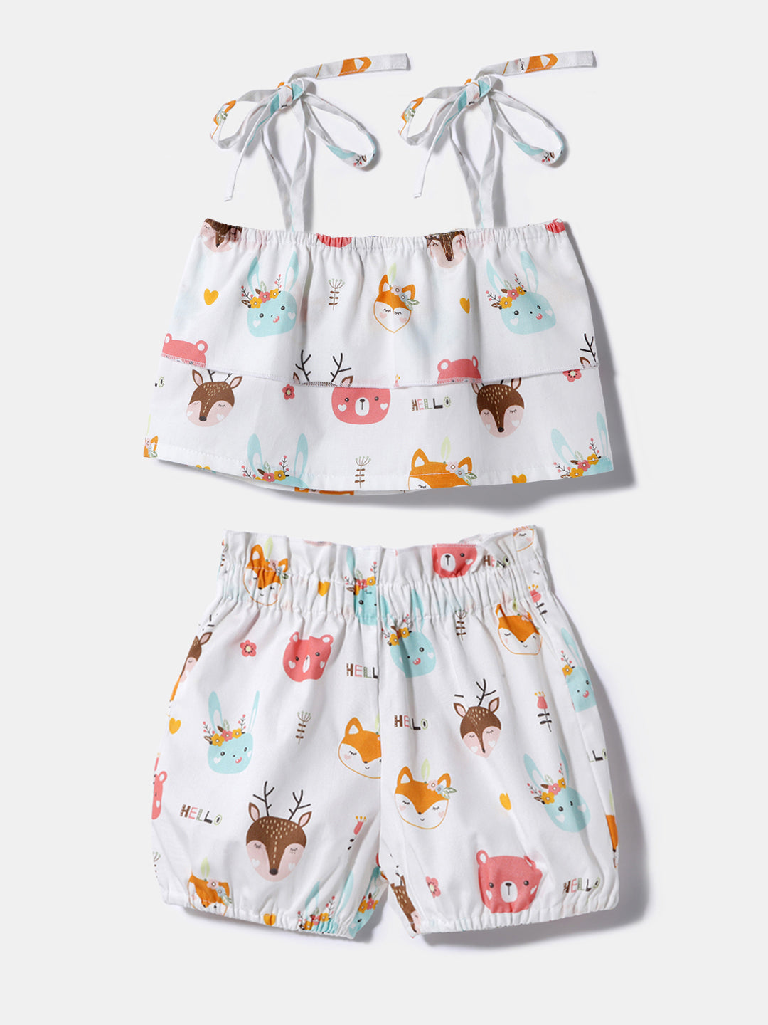 Nautinati Girls' Poplin Cotton Printed Top and Shorts Set |  Age 0 - 2 Years