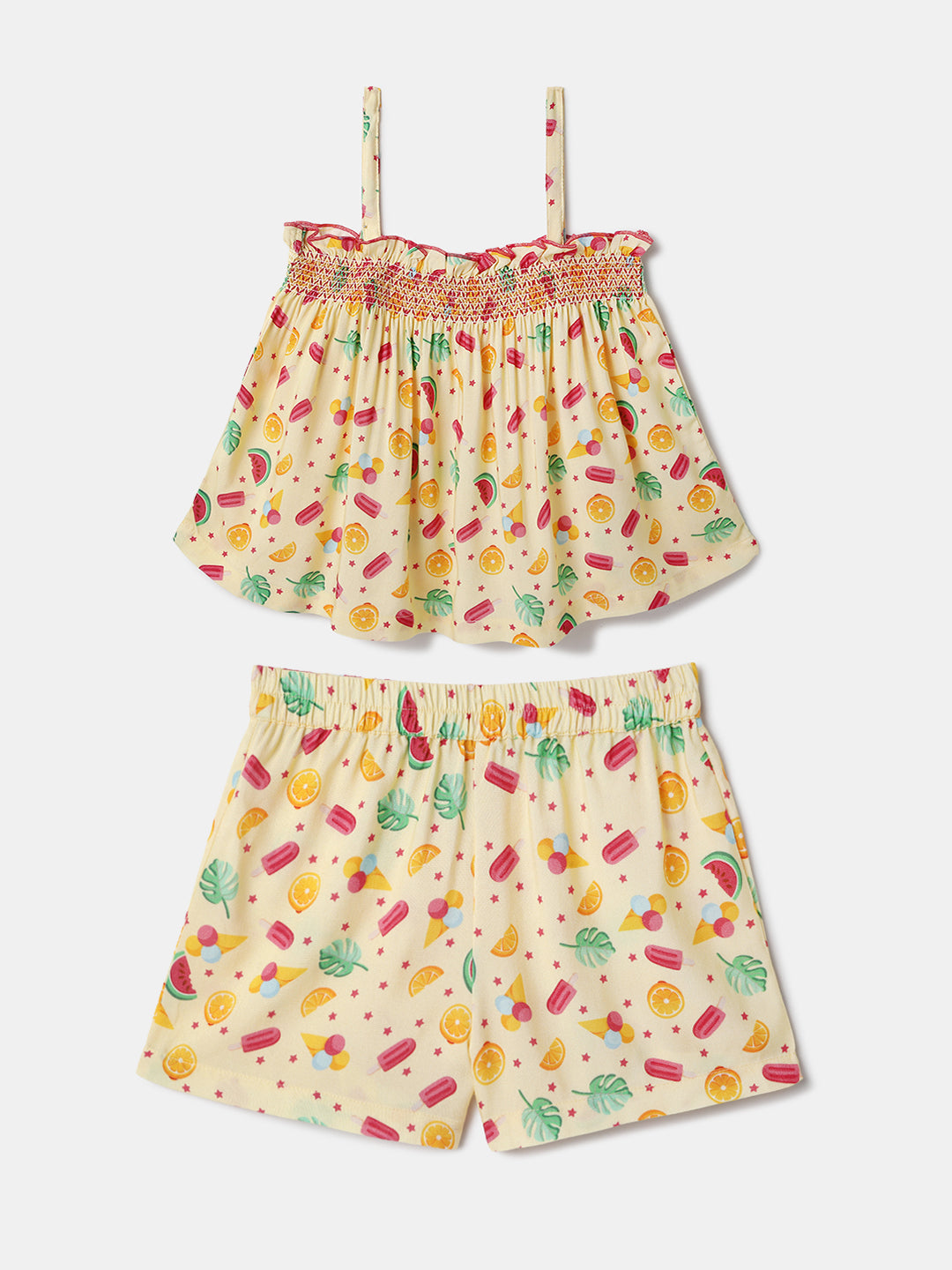 Nautinati Yellow Printed Top and Shorts Set for Girls