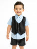 Nautinati Blue And Black Cotton Shirt With Striped Bottom & Waistcoat 3-Piece Set For Boys