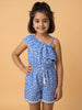 Nautinati Girls' 100% Cotton Asymmetric Off-shoulder Floral Print jumpsuit