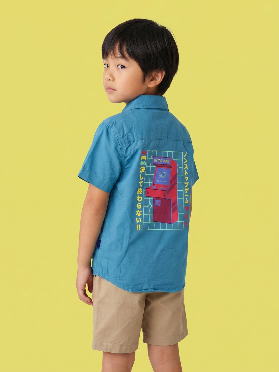 Nautinati Boys Blue Gaming Printed Regular Fit 100% Cotton Shirt and Brown Shorts Clothing Set
