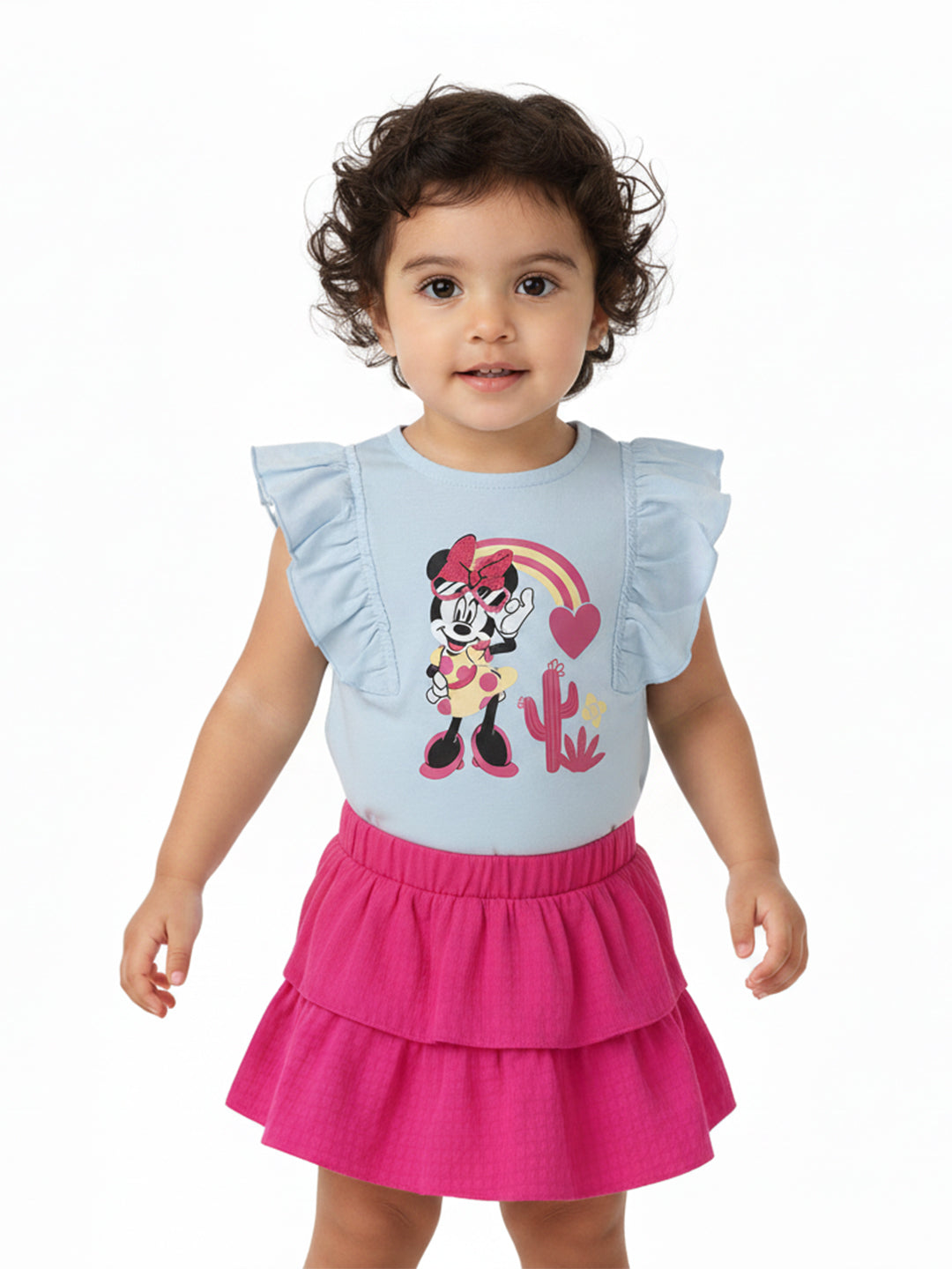 Nautinati Girls Minni Mouse Print Top with Skirt Set|Cotton| Age 3 - 24 Months