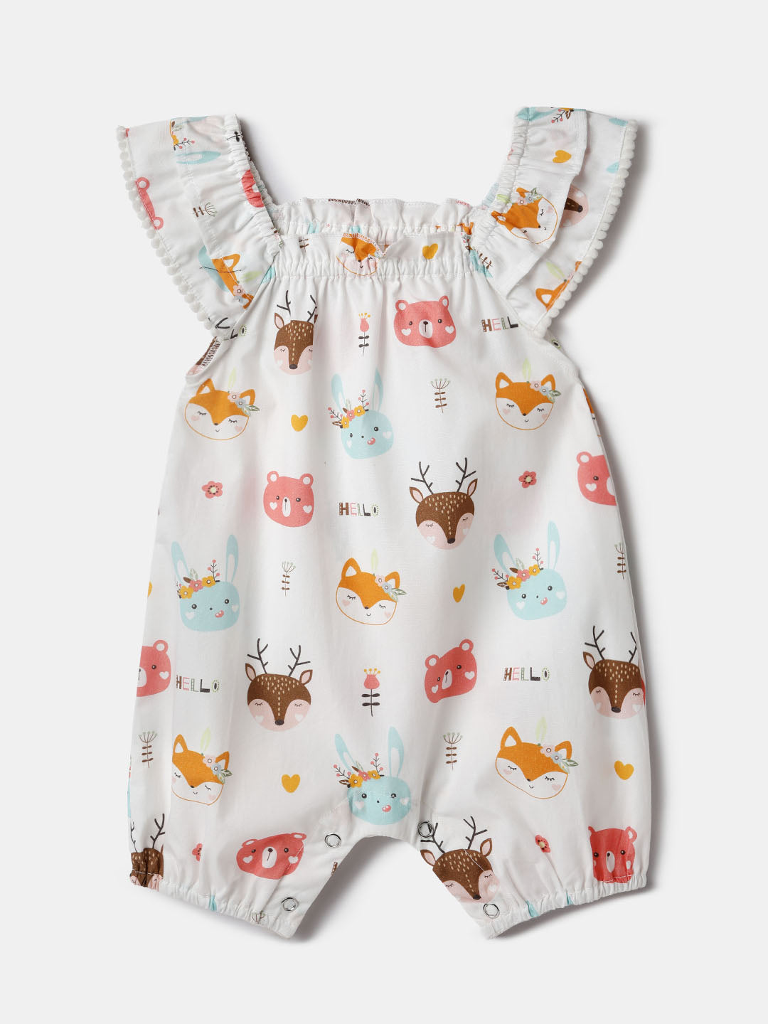 Nautinati White Printed Romper for Girls