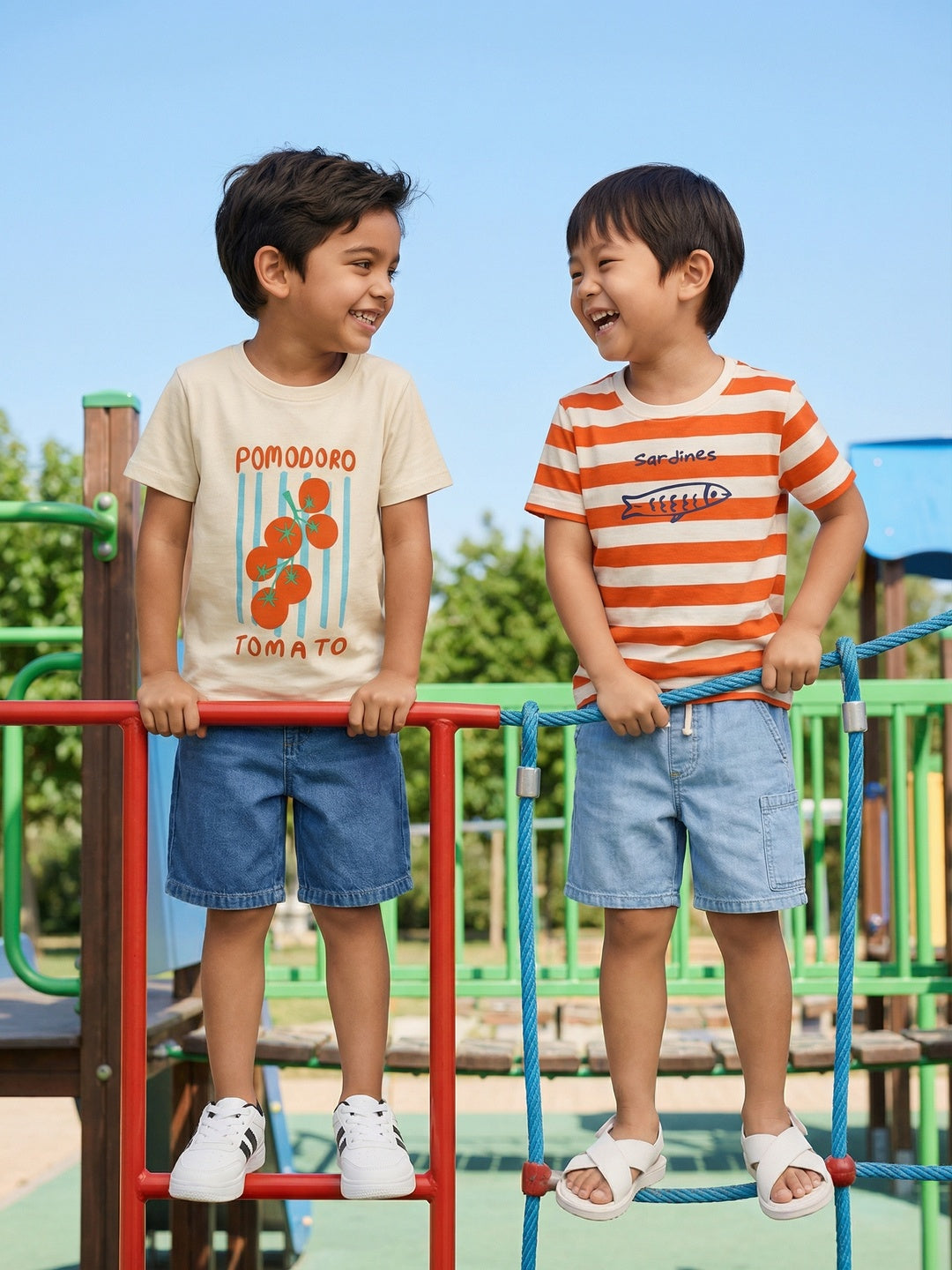 Nautinati Boys' 100% Cotton Pack of 2 Striped & Graphic Crew Neck T-shirts