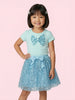 Nautinati Girls Blue Sequined T-Shirt And Skirt With Satin Bow Clothing Set